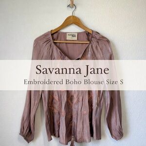 Savanna Jane Embroidered Boho Blouse Mauve Size S